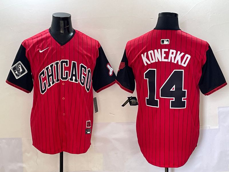 Men Chicago White Sox 14 Konerko Red Stripe Joint Name Nike 2025 MLB Jersey style 14